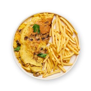 Chicken omelette and chips